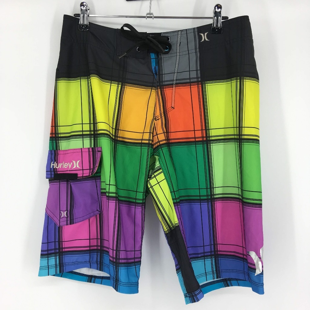 Hurley Rainbow Pride Plaid Boardshorts Size 28